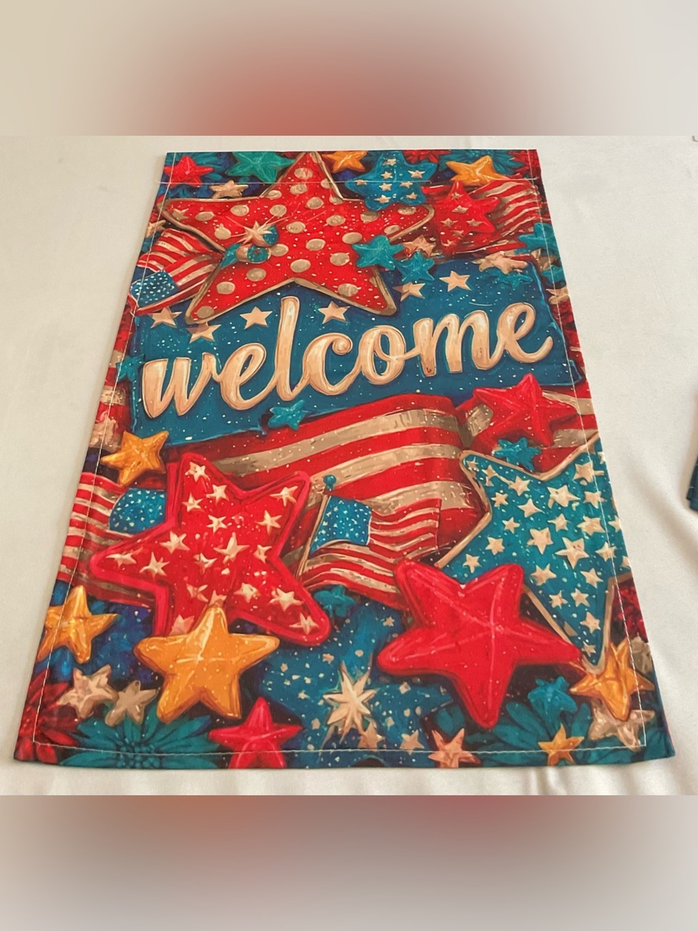 Welcome Patriotic Stars Garden Flag - Red, Blue, White